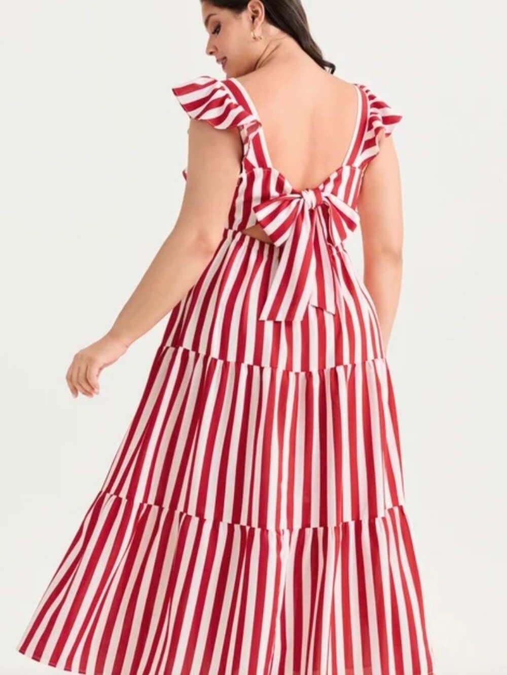 Striped Tiered Ruffle Flowy Maxi Dress